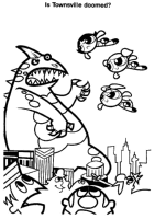A coloring page of powerpuff girls